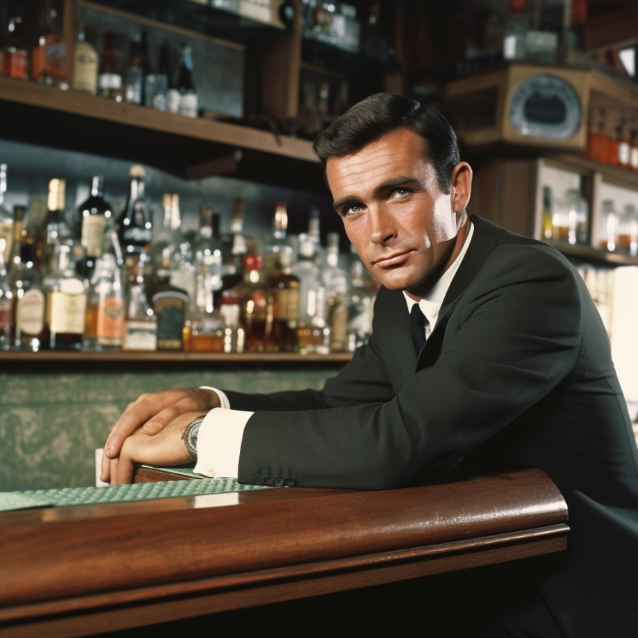 James Bond waiting for his favourite Martini at a bar copy