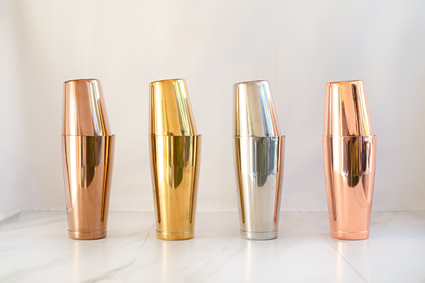 A line of Boston cocktail shakers
