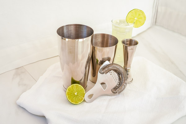 stainless steel cocktail shaker set with a cocktail