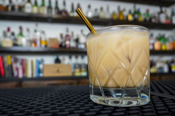 White Russian on a bar, the beverage of choice for the main character in the classic film The Big Lebowski