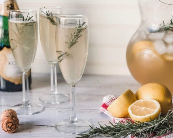 champagne and simple syrup cocktails in champagne flutes