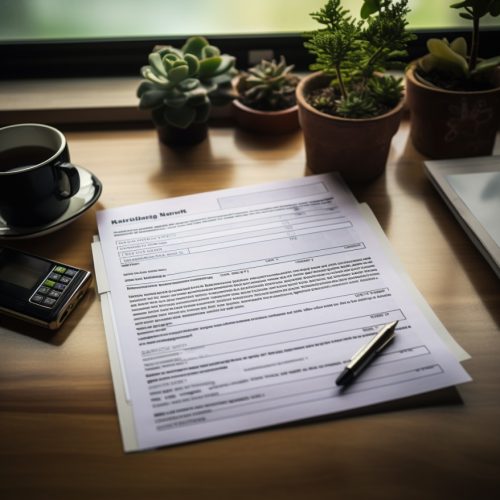 par sheet / inventory sheet template on a desk with plants and a cup of coffee