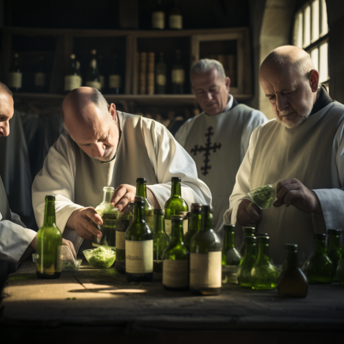 AI image of French Monks making chartreuse