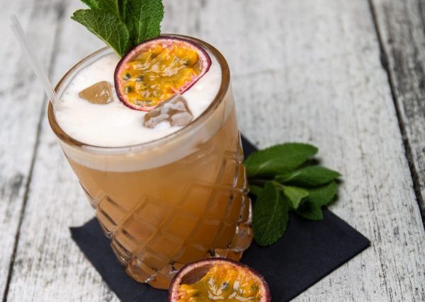 Orgeat syrup cocktail with passion fruit syrup