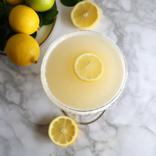 2. a dessert drink with smooth vodka in a prepared glass, a lemon wheel on the side