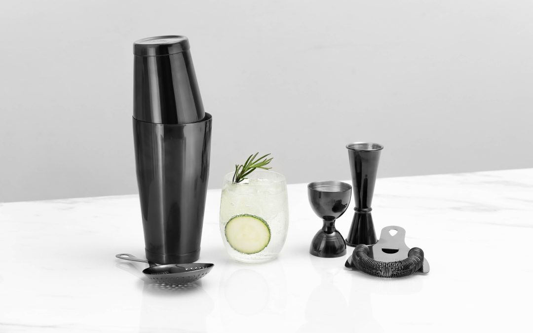 Black barware with a cocktail