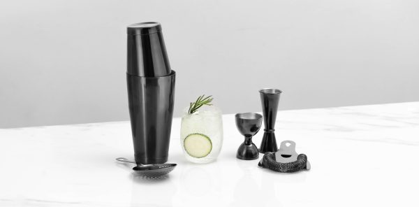 Black barware with a cocktail