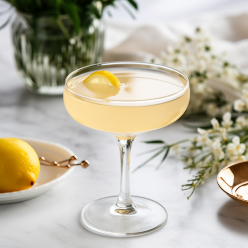 drink with London dry gin, lemon, simple syrup made with straight honey